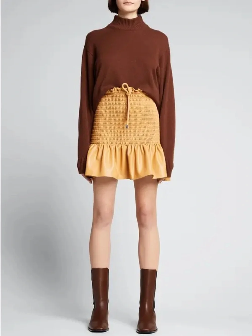 A.L.C. Jenny Smocked Vegan Leather Mini Skirt Tan Women’s Size 0